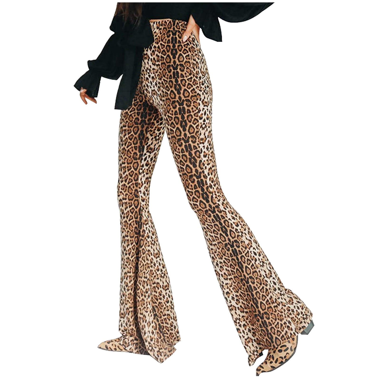 Leopard Splice Elastic Waist Flare Leg Pants main image 0
