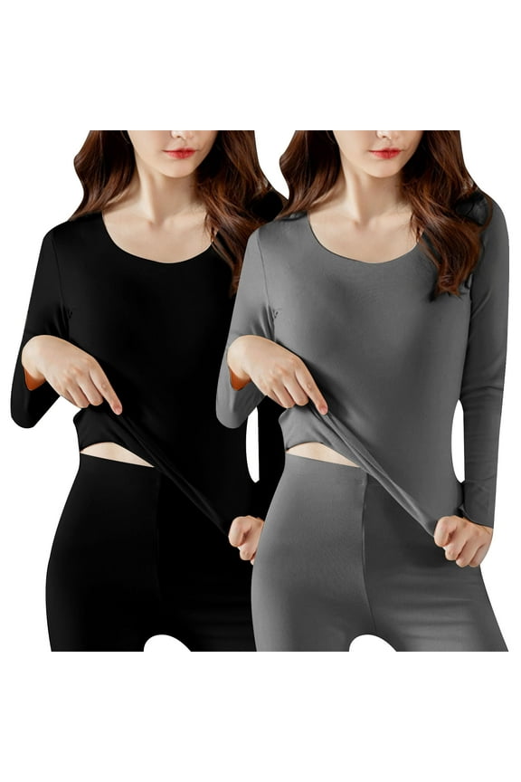 Women's Light Thermal Baselayer Scoop Top Fleece Lined Basic Long Sleeve Shirts Solid Compression Base Thermal Tops