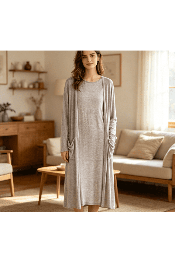 APEXFWDT Women's Lightweight Cardigan for Spring Summer Long Sleeve Open Front Solid Kimono Cover Up for Women Casual Maxi Dusters