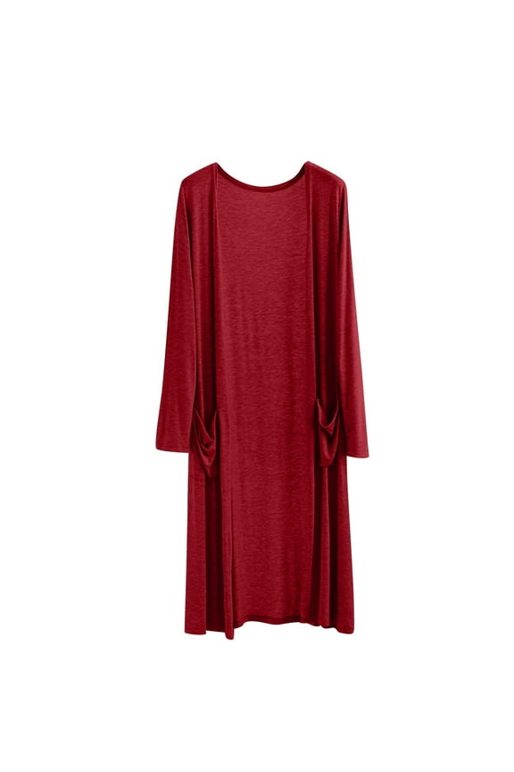 APEXFWDT Women's Lightweight Cardigan for Spring Summer Long Sleeve Open Front Solid Kimono Cover Up for Women Casual Maxi Dusters