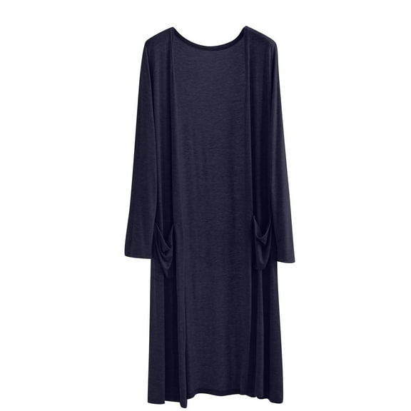 APEXFWDT Women's Lightweight Cardigan for Spring Summer Long Sleeve Open Front Solid Kimono Cover Up for Women Casual Maxi Dusters