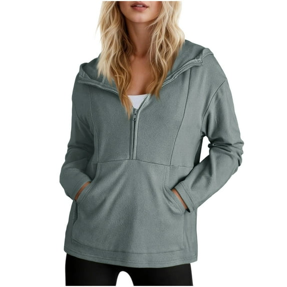 APEXFWDT Women's Lightweight Half-Zip Hoodie Long Sleeve Solid Color Layering Sweatshirt Versatile Casual Top with Pockets,M,Light Blue