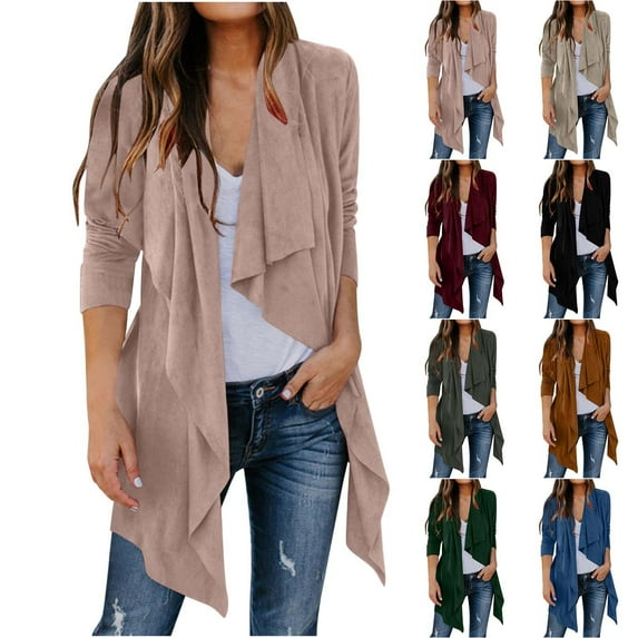 APEXFWDT Women's Lightweight Open Front Cardigans Long Sleeve Casual Soft Drape Front Fall Cardigan for Daily Wear,M,Khaki