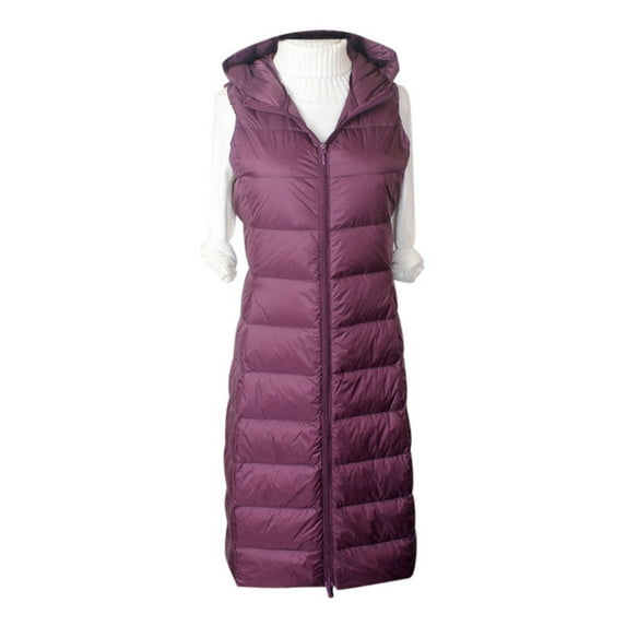 APEXFWDT Women's Long Puffer Vest Zipper Sleeveless Puffy Jacket with Hood Fall Winter Warm Quilted Vest Outwear with Pockets