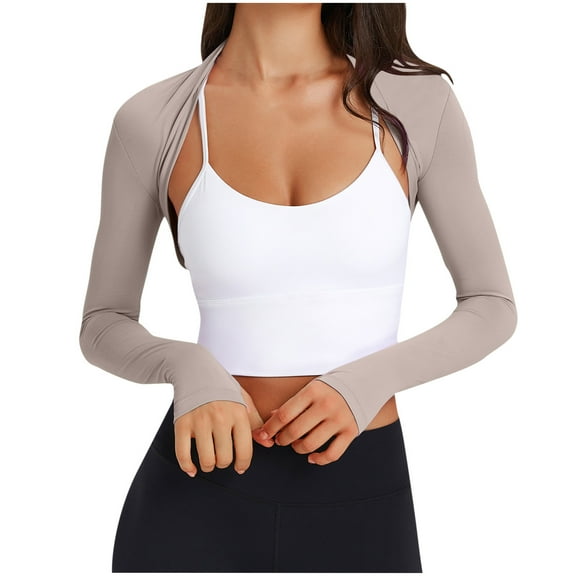 APEXFWDT Women's Long Sleeve Open Front Bolero Shrug Crop Top Cardigan Women Workout Cropped Shirts Sports Shrug ,Without Bra