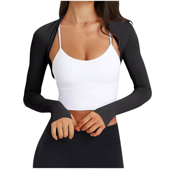 APEXFWDT Women's Long Sleeve Open Front Bolero Shrug Crop Top Cardigan Women Workout Cropped Shirts Sports Shrug ,Without Bra