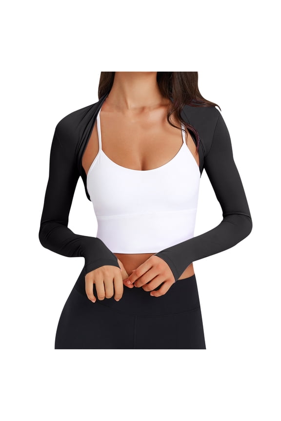 APEXFWDT Women's Long Sleeve Open Front Bolero Shrug Crop Top Cardigan Women Workout Cropped Shirts Sports Shrug ,Without Bra