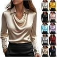 thumbnail image 1 of APEXFWDT Women’s Long Sleeve Shiny Satin Blouse Cowl Collar Shirt for Office & Business Formalwear,XXL,Red, 1 of 7