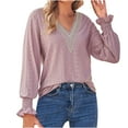 thumbnail image 1 of APEXFWDT Women's Long Sleeve V-Neck Blouses Casual Loose Lace Trim Shirt Tops Lantern Sleeves Office Work Shirt, 1 of 8