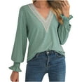 thumbnail image 1 of APEXFWDT Women's Long Sleeve V-Neck Blouses Casual Loose Lace Trim Shirt Tops Lantern Sleeves Office Work Shirt, 1 of 7