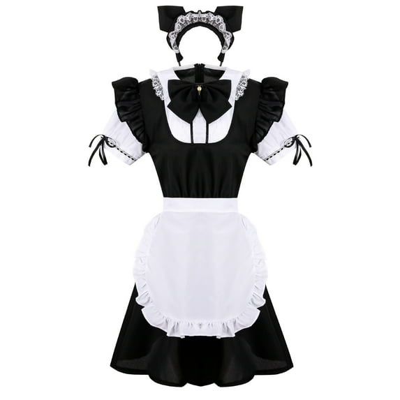 APEXFWDT Women's Maid Outfit Lingerie Sweet Classic Apron Mini Dress Classic Japanese Anime Maid Fancy Dress