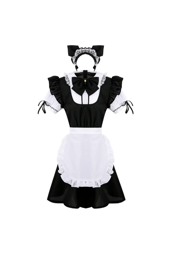 APEXFWDT Women's Maid Outfit Lingerie Sweet Classic Apron Mini Dress Classic Japanese Anime Maid Fancy Dress
