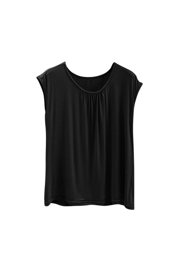 Women's Modal Pajama Top Sleeveless Sleeveless Crew Neck Cami Casual Loose Breathable Sleep Tank Top,Black