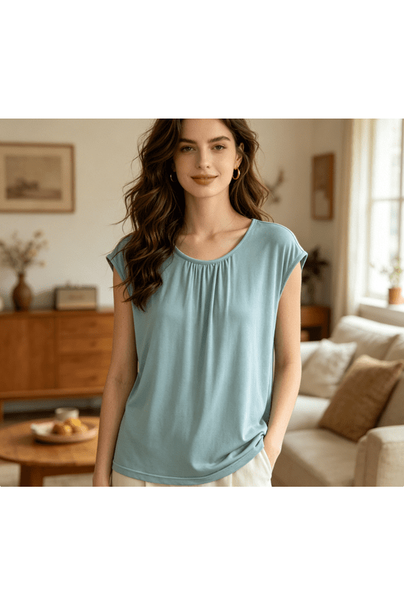 Women's Modal Pajama Top Sleeveless Sleeveless Crew Neck Cami Casual Loose Breathable Sleep Tank Top,Sky Blue