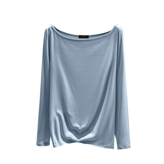 APEXFWDT Women's Modal Scoop Neck Long Sleeve Top Solid Color Loungewear Soft Sleep Shirt for Home Wear,M,Light Blue