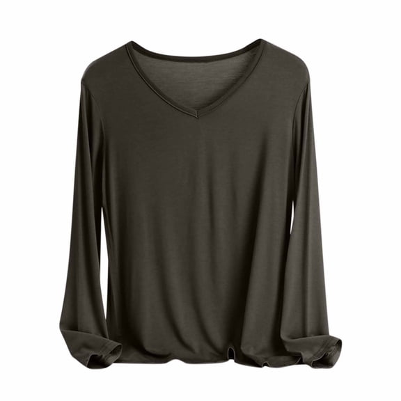 APEXFWDT Women's Modal Shirt V-Neck Long Sleeve Base Layer Top Stretch Soft Tshirt for Layering & Loungewear,M,Coffee