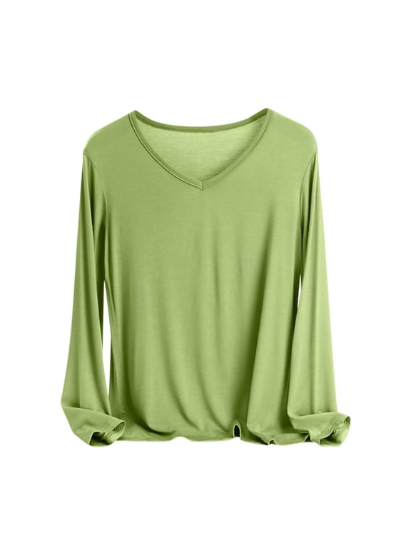Women's Modal V-Neck Base Layer Soft Long Sleeve Tee 4-Way Stretch Tshirt for Layering & Loungewear