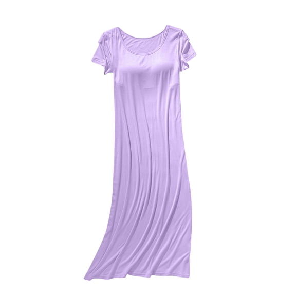 APEXFWDT Women's Nightgown with Built in Shelf Bra Soft Sleepwear Comfy Short Sleeve Loungewear Loose Nightshirts Dress