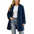 thumbnail image 1 of APEXFWDT Women's Notch Collar Fuzzy Trench Coat Button Front Long Sleeve Mid Length Jacket for Work Fall Winter Coat, 1 of 8