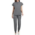 thumbnail image 1 of APEXFWDT Women’s Nurse Uniform Set – Cap Sleeve Round Neck Scrub Top + Elastic Drawstring Joggers with Pockets Workwear Set,XL,Gray, 1 of 4
