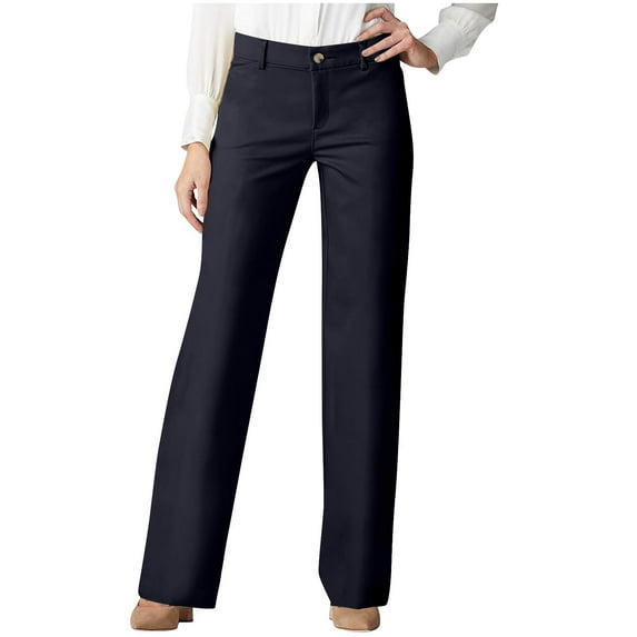 APEXFWDT Women's Office Dress Pants Wrinkle-Free Straight Leg Pants Casual Work Business Pants with Pocket XL,Dark Blue