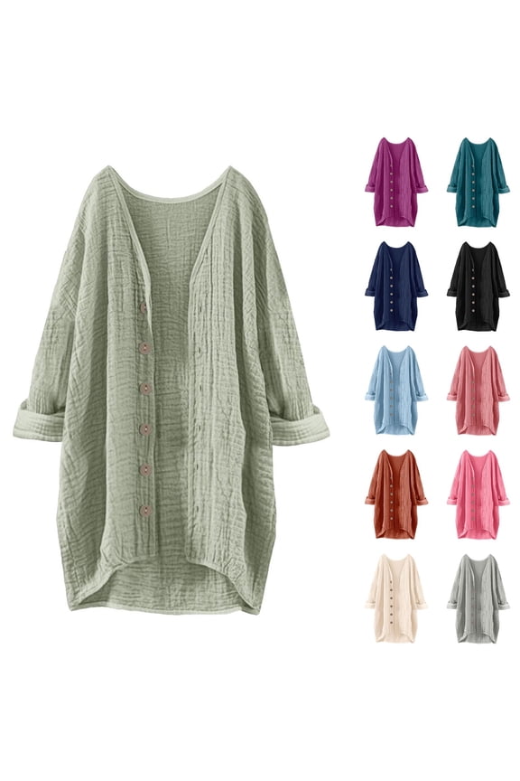 Women’s Oversized Cotton Shirt V-Neck Button-Up Blouse Soft Cardigan for Spring/Fall & Light Wear,M,Navy