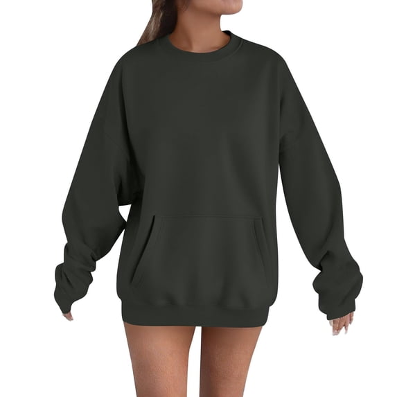 APEXFWDT Women's Oversized Drop Shoulder Sweatshirt Light Fleece-Lined Long Sleeve Crew Neck Pullover with Kangaroo Pocket,M,Dark Gray