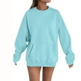 thumbnail image 1 of APEXFWDT Women's Oversized Drop Shoulder Sweatshirt Light Fleece-Lined Long Sleeve Crew Neck Pullover with Kangaroo Pocket,XL,Light Blue, 1 of 4