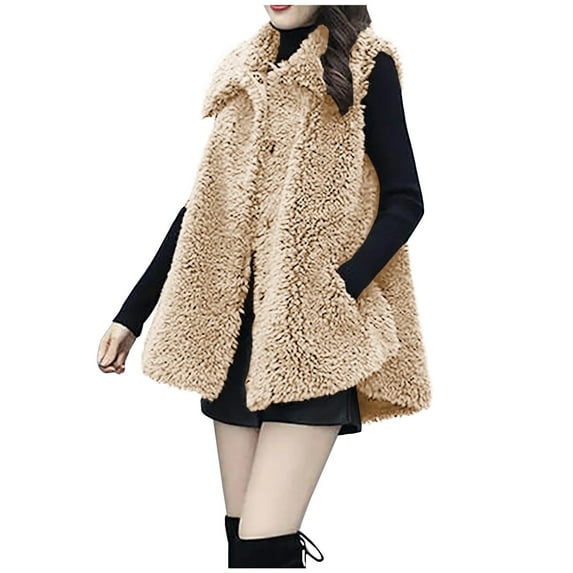 APEXFWDT Women's Oversized Fleece Vest Sleeveless Casual Button Down Fuzzy Sherpa Gilet Jacket with Pockets Casual Warm Outerwear M-3XL