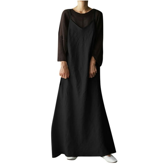APEXFWDT Women's Oversized Linen Maxi Dress Sleeveless Summer A-Line Sundress Tunic Shirt Dresses Casual Loose Long Dress