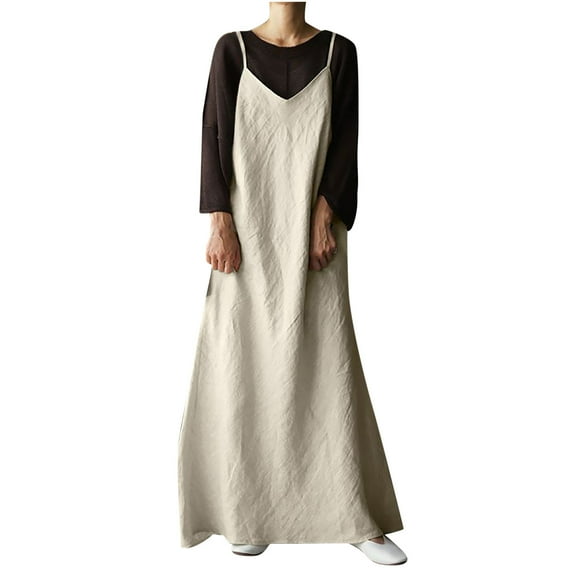 APEXFWDT Women's Oversized Linen Maxi Dress Sleeveless Summer A-Line Sundress Tunic Shirt Dresses Casual Loose Long Dress