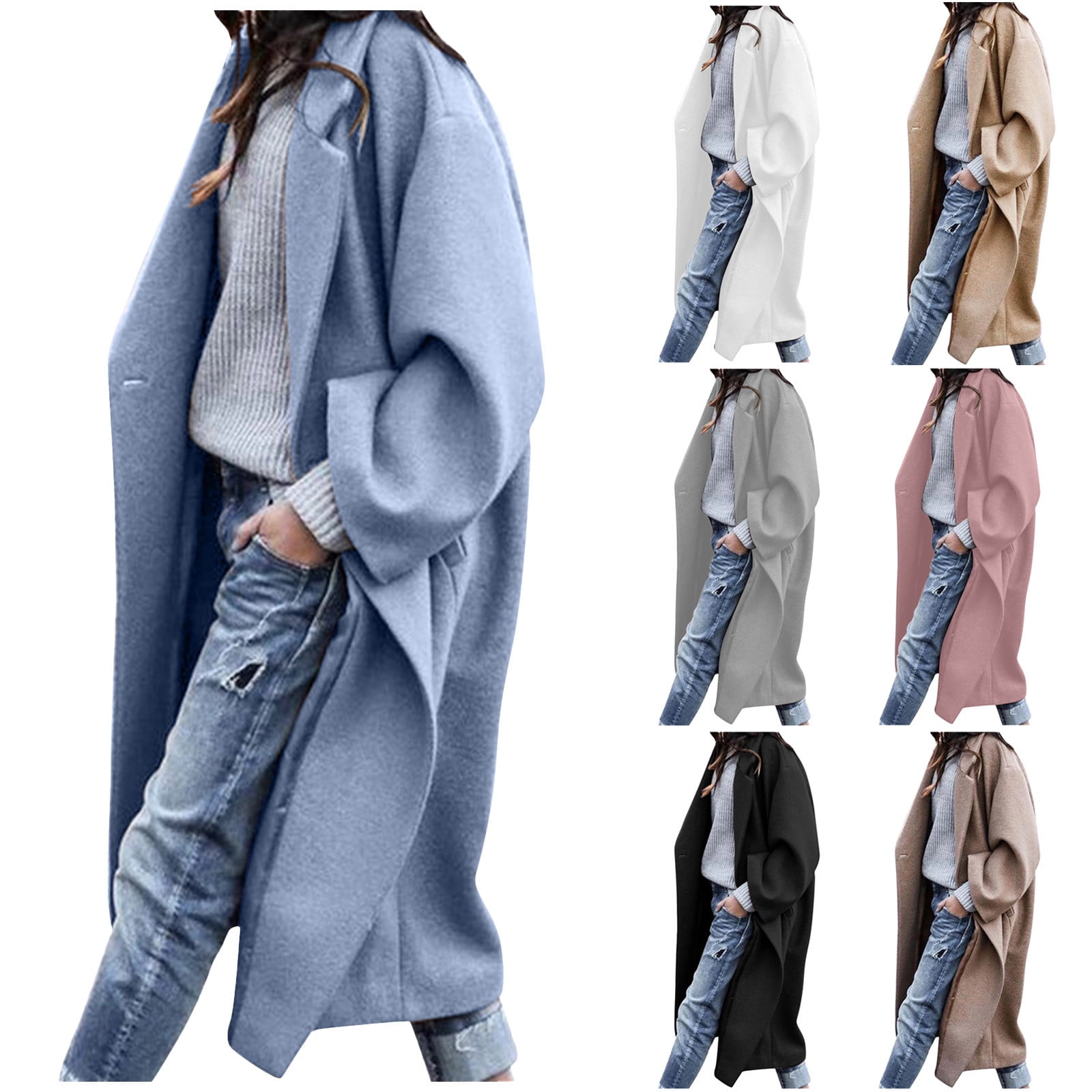 Womens Winter Button Long Trench Coat Jacket Parka Overcoat - Black - XX-Large