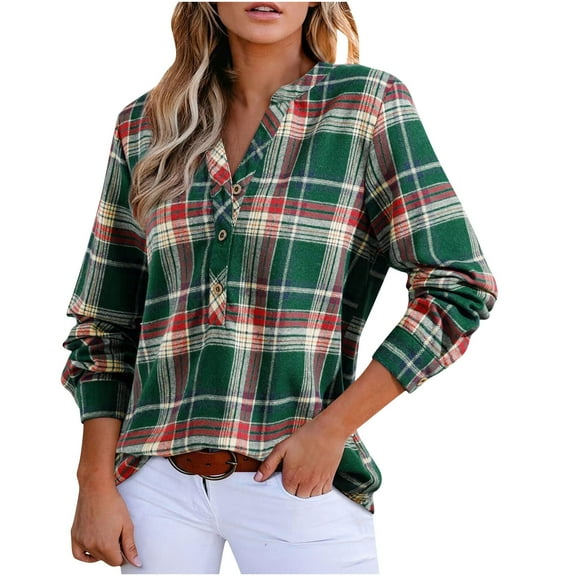 APEXFWDT Women's Plaid Button Down Shirt Long Sleeve Casual Dressy Shirt Checked Lightweight Shirt Jacket,L,Green