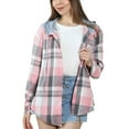 thumbnail image 1 of APEXFWDT Women's Plaid Hooded Shirt Jacket Button-Down Lightweight Long Sleeve Cardigan for Fall Outdoor Walks & Casual Gatherings,S,Pink, 1 of 4