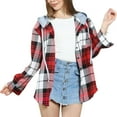 thumbnail image 1 of APEXFWDT Women's Plaid Hooded Shirt Jacket Button-Down Lightweight Long Sleeve Cardigan for Fall Outdoor Walks & Casual Gatherings,XXL,Red, 1 of 4