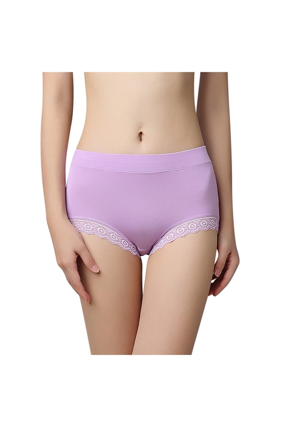 Women's Plus Size Briefs 1X-3X - High Waist Full Coverage Panties with Lace Trim Postpartum Recovery Shapewear