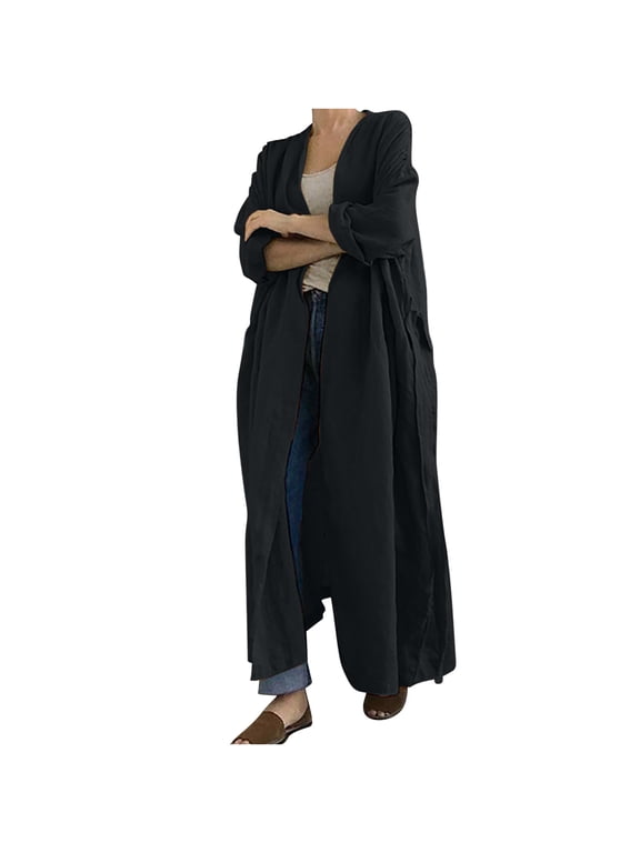 APEXFWDT Women's Plus Size Casual Long Open Front Drape Lightweight Duster Long Sleeve Maxi Cardigan Vintage Oversized Long Cardigan