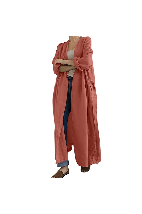 APEXFWDT Women's Plus Size Casual Long Open Front Drape Lightweight Duster Long Sleeve Maxi Cardigan Vintage Oversized Long Cardigan