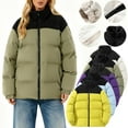 thumbnail image 1 of APEXFWDT Women's Plus Size Color Block Puffer Jacket Full Zip Warm Padded Coat Stand Collar Long Sleeve Casual Outerwear for Cold Days,XXXXXL,Sky Blue, 1 of 4