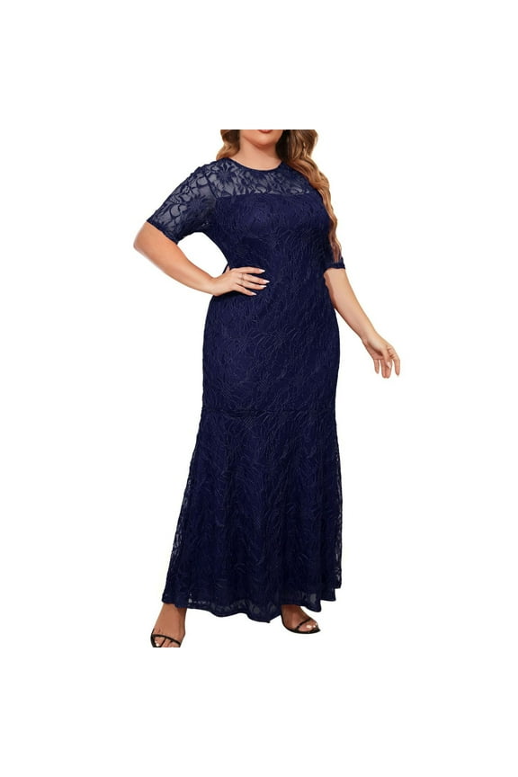 APEXFWDT Women's Plus Size Formal Maxi Dresses Lace Embroidery Empire Waist Ball Gowns for Evening Party Women Bridesmaid Wedding Guest Dresses