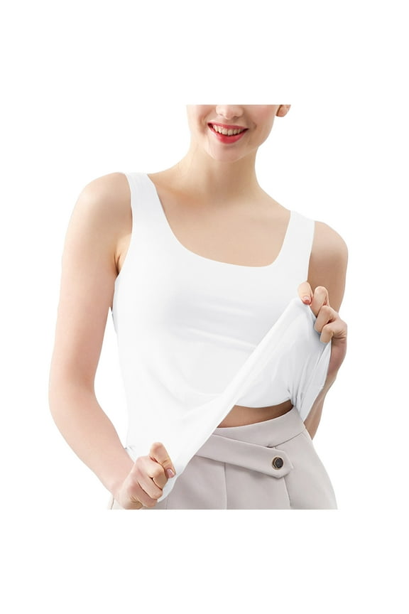Women's Plus Size Ice Silk Tank Top Summer Seamless Crew Neck Base Layer Sleeveless Pajama Top,XL,White