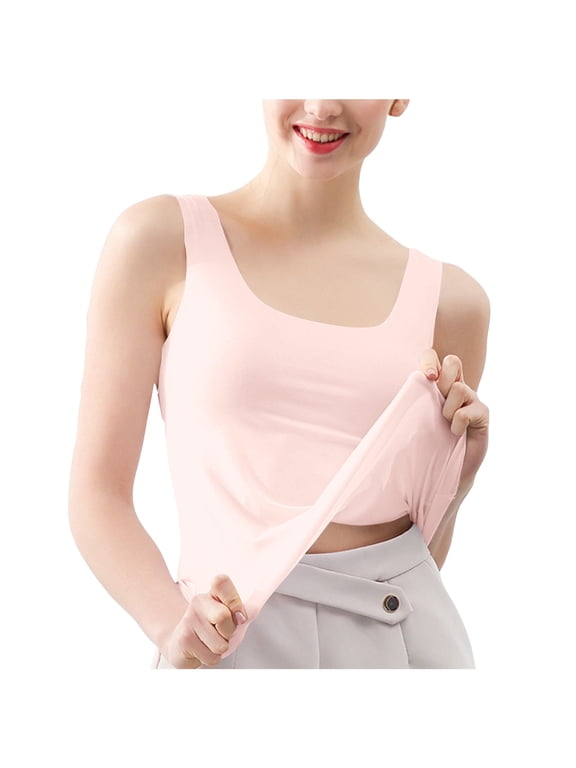 Women's Plus Size Ice Silk Tank Top Summer Seamless Crew Neck Base Layer Sleeveless Pajama Top,XXXL,Pink