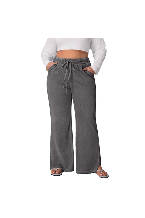 Women's Plus Size Jeans Elastic Waisted Straight Leg Jeans Trendy Denim Pants,XXL,Gray