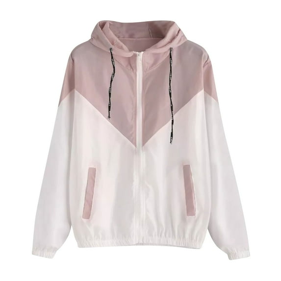 APEXFWDT Women's Plus Size Lightweight Hooded Windbreaker Active Outdoor Jacket Casual Zip Up Color Block Jacket Patchwork Sport Jacket