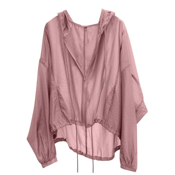 APEXFWDT Women's Plus Size Lightweight Sun Hoodie for Hiking Fishing Breathable Long Sleeve Summer Jacket Oversized Casual JacketXL,Pink