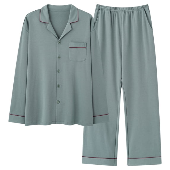 APEXFWDT Women's Plus Size Pajama Set Long Sleeve Button Down Shirt and Loose Straight-Leg Pants Sleepwear for Night Sleep,XXL,Green
