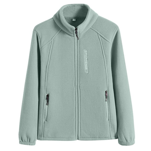 APEXFWDT Women's Plus Size Polar Fleece Jacket - Warm Zip-Up Stand Collar Long Sleeve Layering Coat with Zip Pockets Outerwear,XXXXL,Mint Green