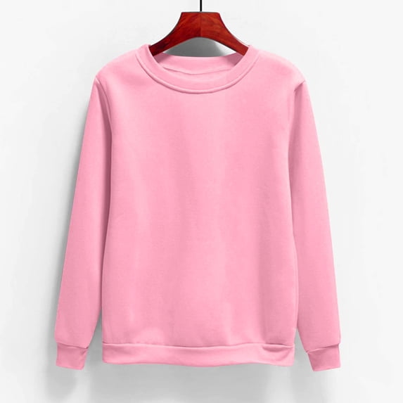APEXFWDT Women's Plus Size Solid Crewneck Sweatshirt Relaxed Fit Long Sleeve Pullover with Ribbed Hem & Cuffs,XXL,Pink
