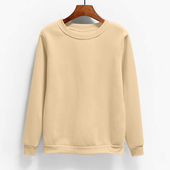 APEXFWDT Women's Plus Size Solid Crewneck Sweatshirt Relaxed Fit Long Sleeve Pullover with Ribbed Hem & Cuffs,XXXXL,Beige