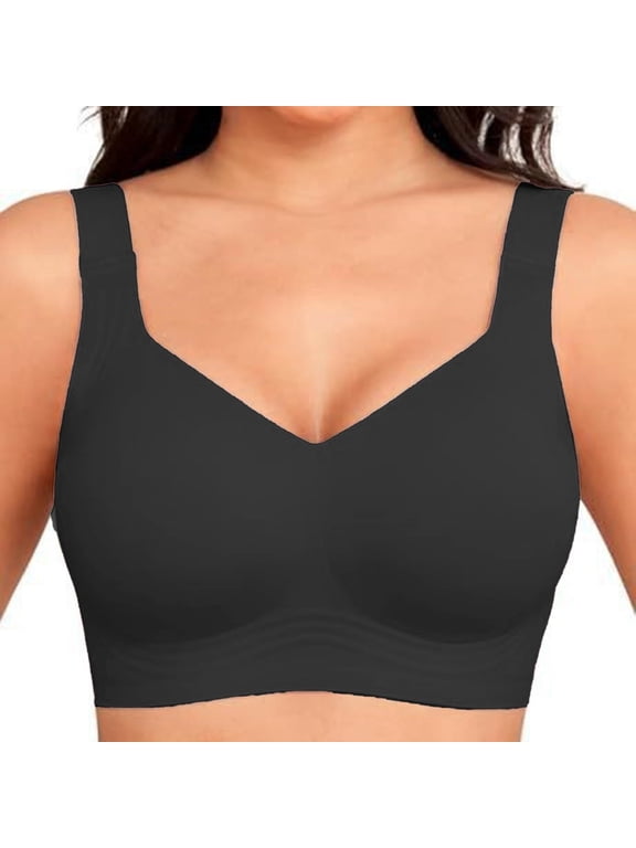 Women's Plus Size T-Shirt Bra Wireless Push-Up Bra Full Coverage Soft Comfort Bra for Everyday Casual Wear,Black